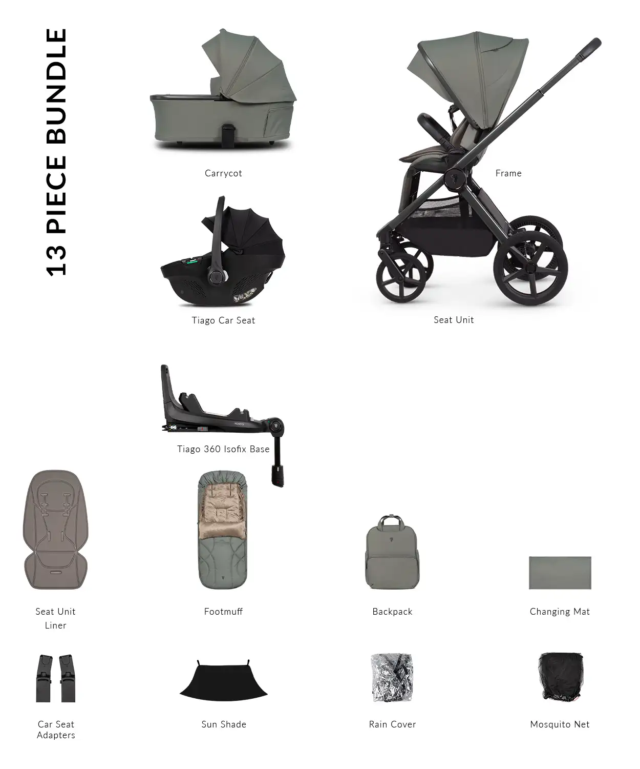 Venicci Upline 3 Aloe Pram Luxury Bundle 4 in 1 - Tiago Black - Image 2