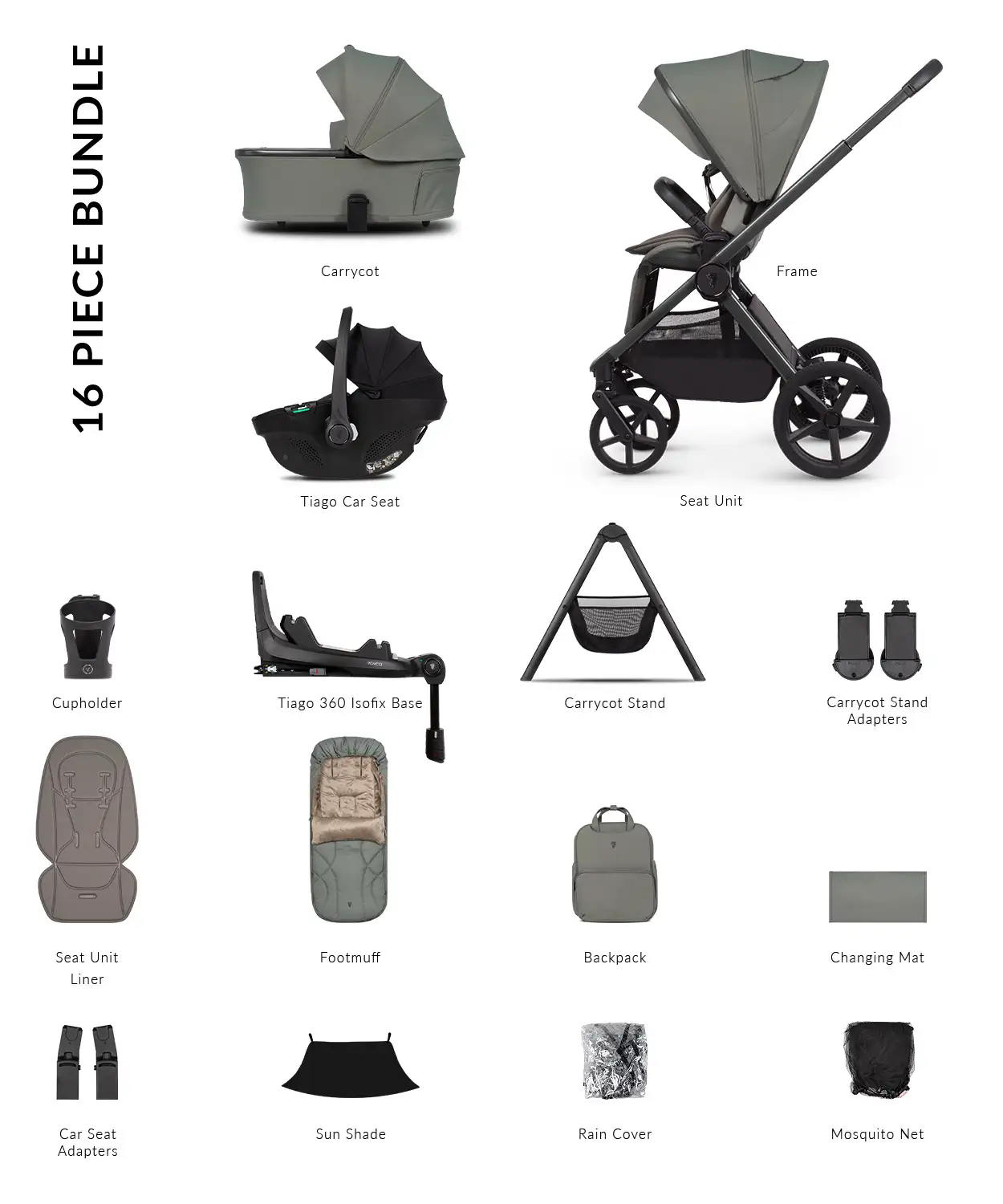 Venicci Upline 3 Aloe Pram Ultimate Bundle 4 in 1 - Tiago Black